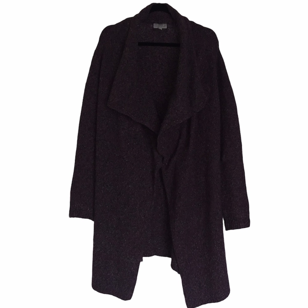 Joseph A Multicolor Purple and Black Long Sleeve Knit Waterfall Cardigan